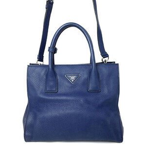 Prada Vitello Daino Convertible Shopping Tote Shoulder Bag Blue
